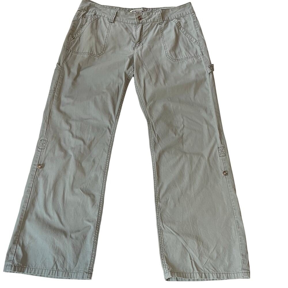 Route 66 Women Convertible Utility Pants Gray 13/14 Canvas Roll Tab Hiking Cargo